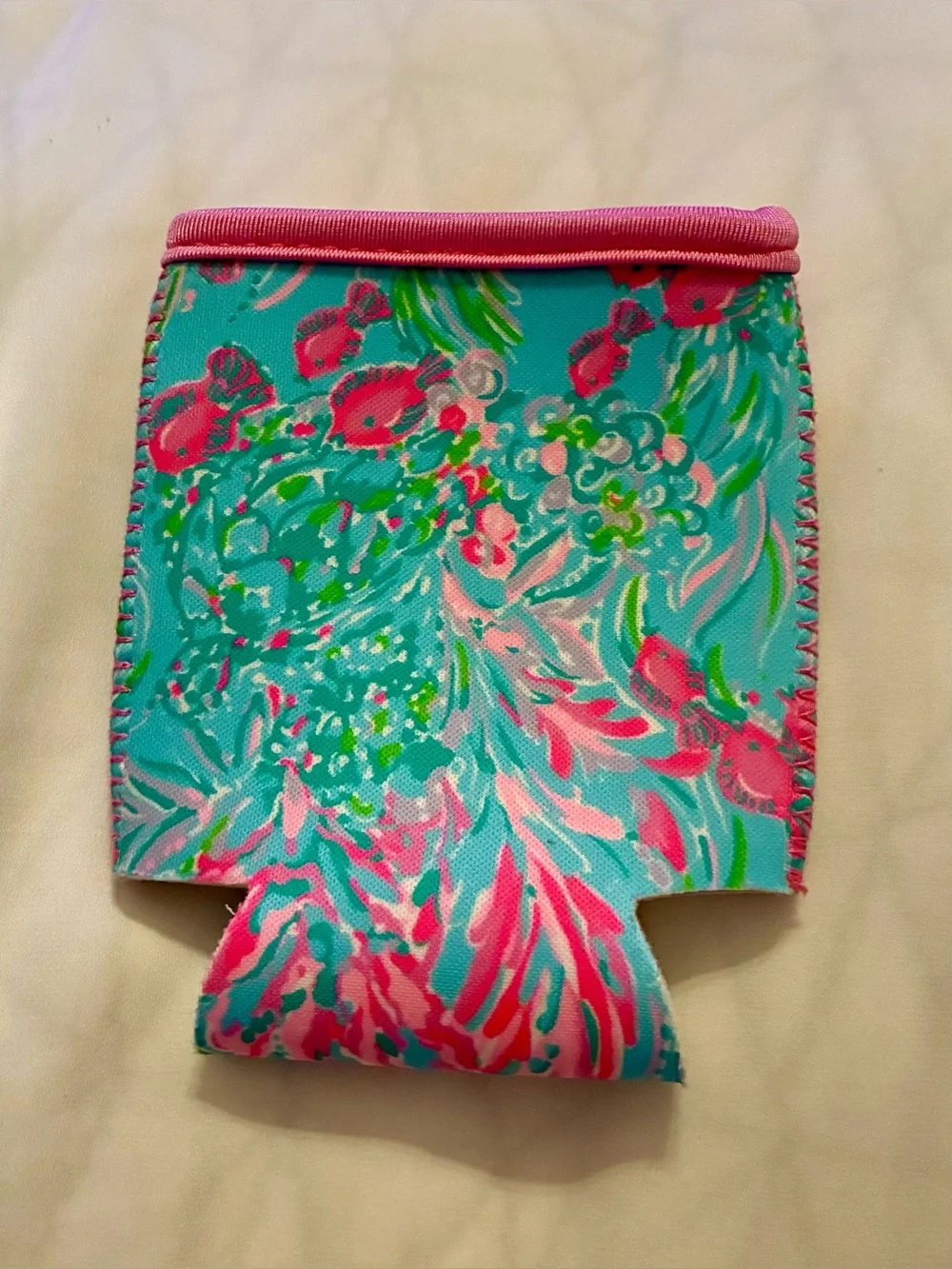 Lilly Pulitzer Pink Teal Floral Clear Beach Bag Set with Gold Trim - 5 pieces